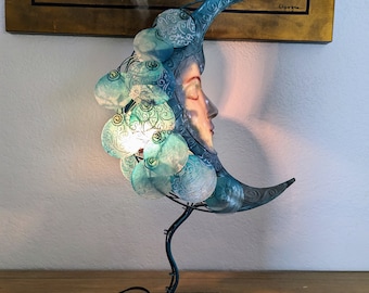 Celestial Moon Accent Lamp - Hand Made with Capiz Shells