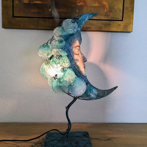 Celestial Moon Accent Lamp - Hand Made with Capiz Shells