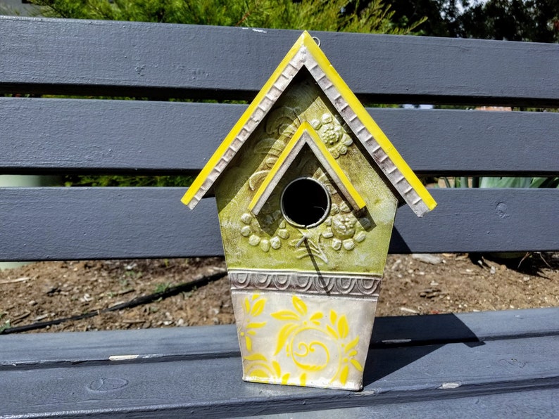 Metal Decorative Birdhouse with Capiz Shells Garden Decor image 1
