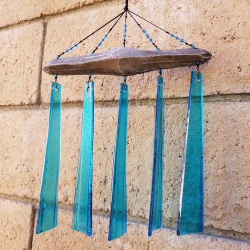 Turquoise Sea Glass Wind Chime - Garden Decor - Wind Chimes - Metal Decor