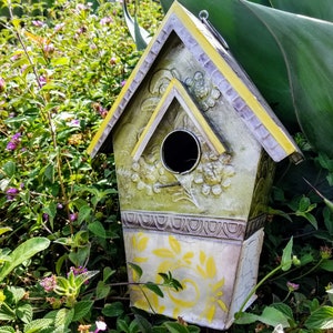 Metal Decorative Birdhouse with Capiz Shells Garden Decor image 2