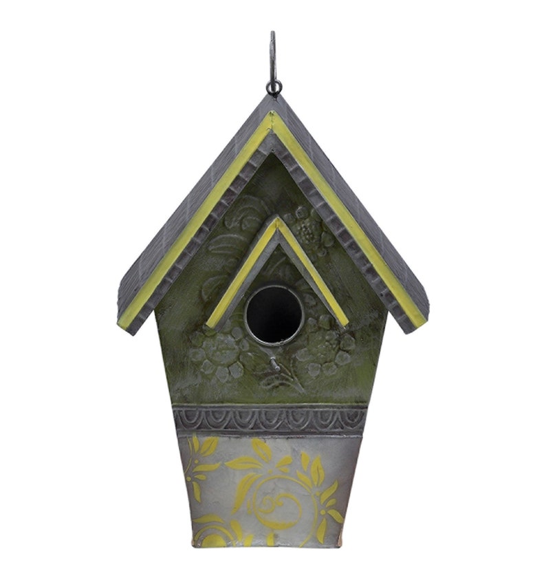 Metal Decorative Birdhouse with Capiz Shells Garden Decor image 4