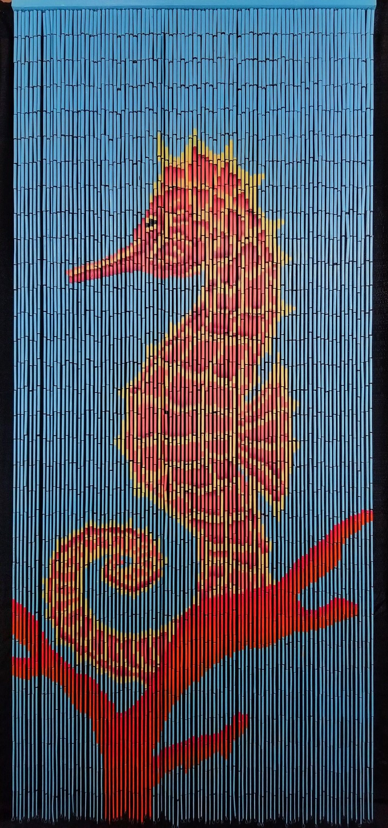 Seahorse Bamboo Beaded Curtain - Hand Painted - Bamboo Curtains - Door Beads - Doorway Curtains 