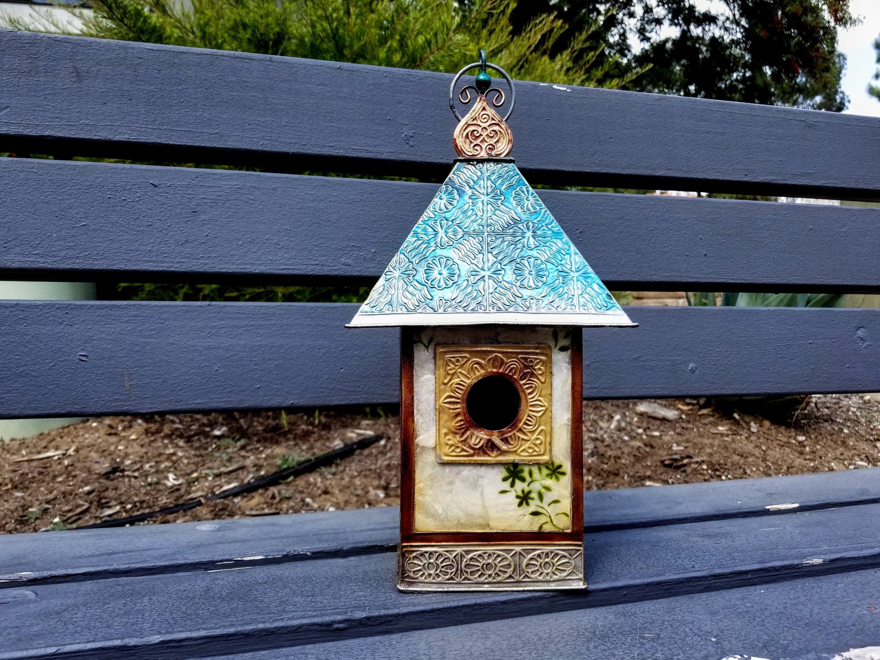 Metal Decorative Birdhouse With Capiz Shells Garden Decor Etsy