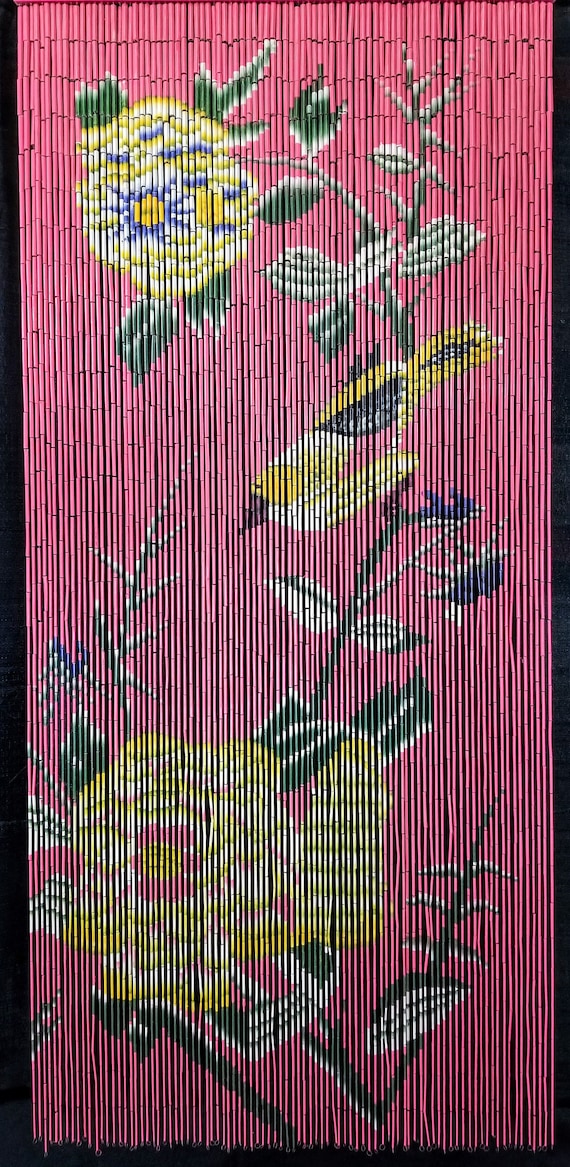 Peonies Hand Painted Bamboo Beaded Curtain C Pink Peonies Hand Painted Bamboo Beaded, Bamboo Beaded Curtains Outdoor