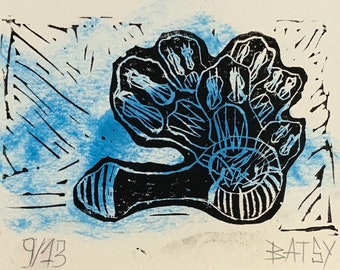 Small Horror Block Print: Halloween Stoner Art, Signed (8x5, Unframed)