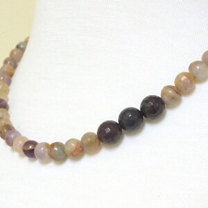 Handcrafted Faceted Lilac Jasper Beaded Necklace with Garnet Accent - Gold Plated Clasp