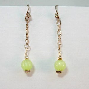 Chartreuse Green Dangle Earrings - Sterling Silver Chain and Ear Wires - Bright and Stylish