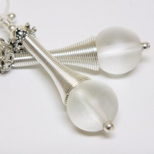 Boho Chic Colorless Frosted Lampwork Bead Silver Dangle Earrings - Handcrafted One of a Kind