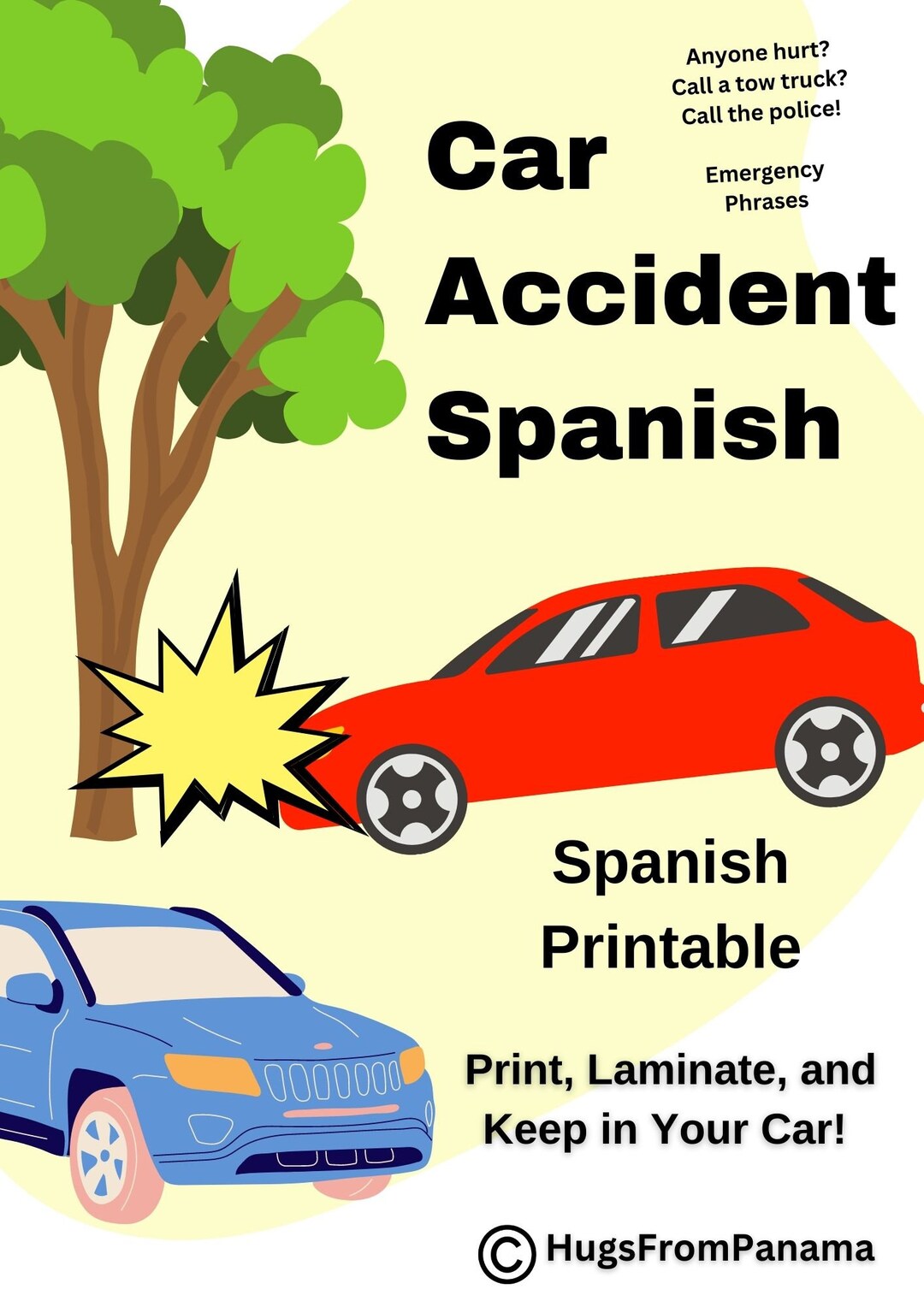 Car Accident Spanish Printable Etsy