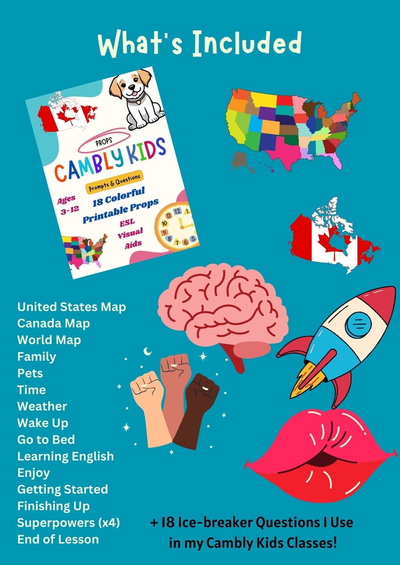 Cambly Kids Printable Props Visual Aids for ESL Teachers Etsy