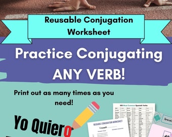 Reusable Spanish Conjugation Practice Sheet for Any Verb | Spanish Verb Conjugation Practice Sheets | Spanish Verb Practice Printables