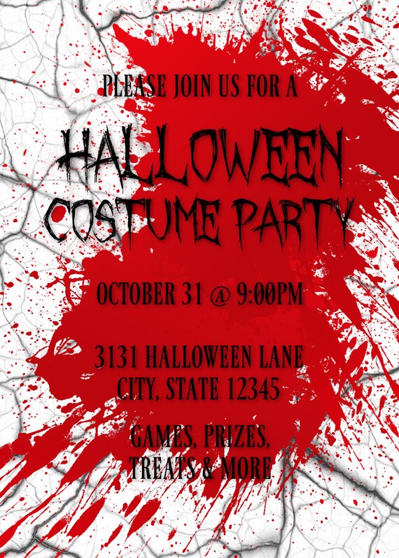 Bloody Splatter Halloween Costume Party Invitation Etsy
