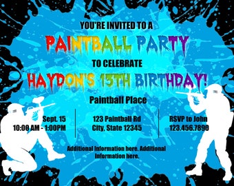 Paintball Themed Birthday Party Invitation for All Ages, Paintball Party Invitation, Paintball Birthday Invitation