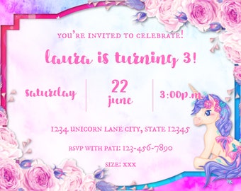 Floral Unicorn Birthday Party Invitation for All Ages