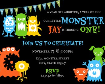 Little Monster 1st Birthday Party Invitation, First Birthday Party Invitation, Monster Birthday Party Invitation