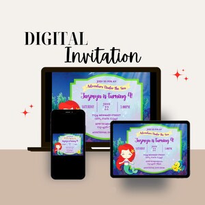 Cute Ariel Under the Sea Mermaid Birthday Party Invitation for All Ages