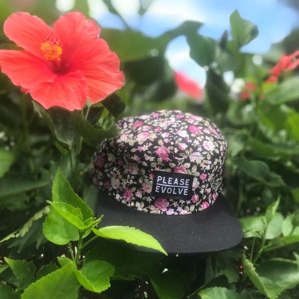 Please Evolve Floral Pattern 5 Panel Hat