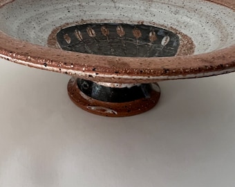 Vtg handmade pottery dish compote