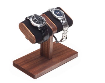 Simple mahogany Watch Stand for two long bracelet watches, wooden watch display, men's wood watch holder, watch storage, watch box