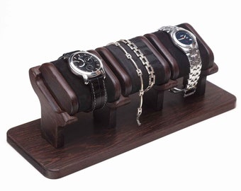 Wenge wood watch stand for three watches + box, watch display watch storage holder gift for men watch holder, personalized gift