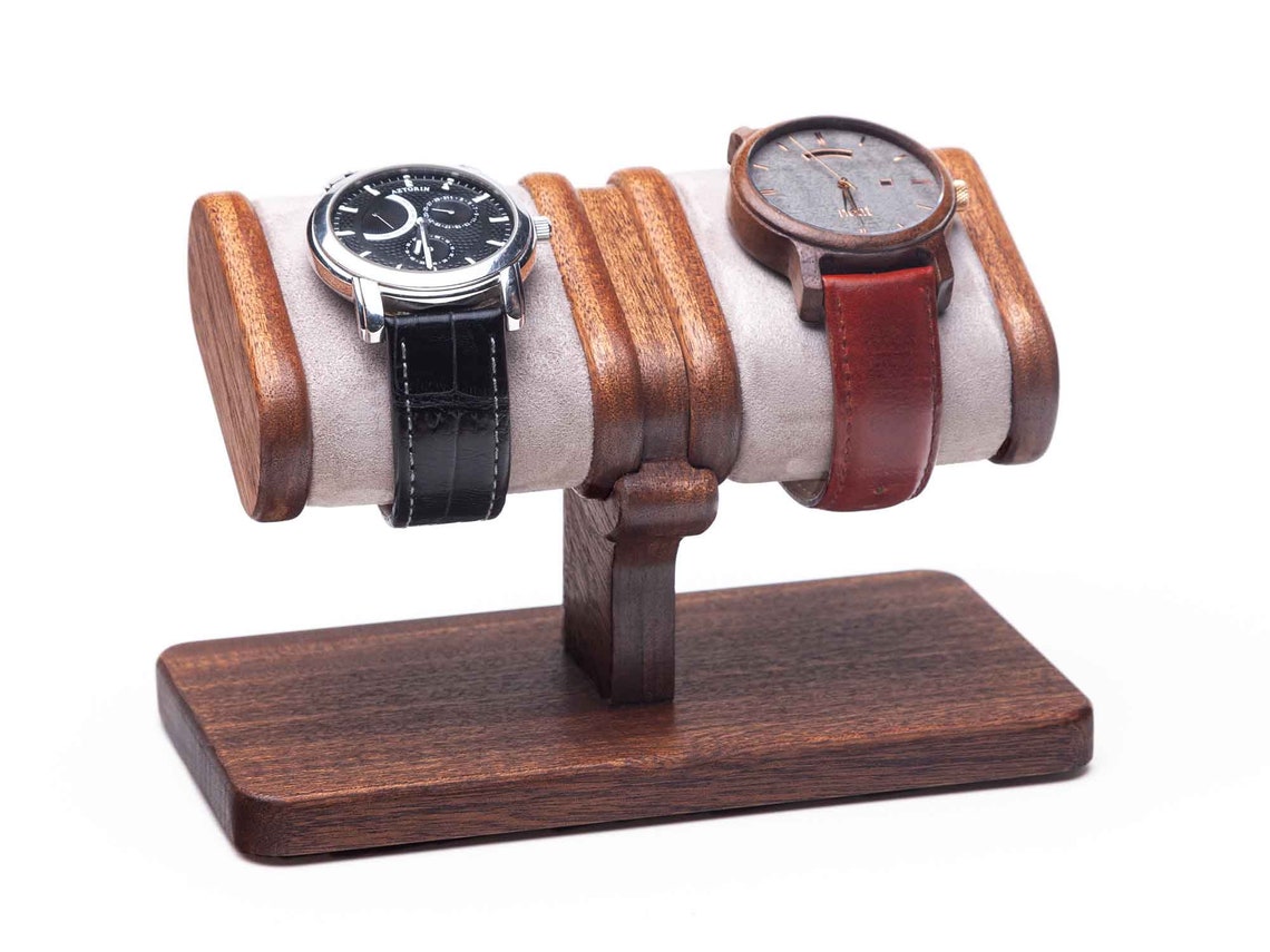 TINGSING Uhrenständer Aus Holz & Wildleder - Stylischer Schmuck-Organizer Für Uhren & Armbänder