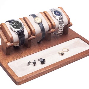 Mahogany Wood Desk Organizer for Three Watches + Jewelry Tray Docking ...