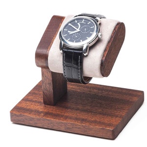 Soporte de reloj de madera simple de caoba con caja, pantalla de reloj de madera para hombres, soporte de reloj de madera, almacenamiento de relojes, caja de relojes, para él, personalizado imagen 1