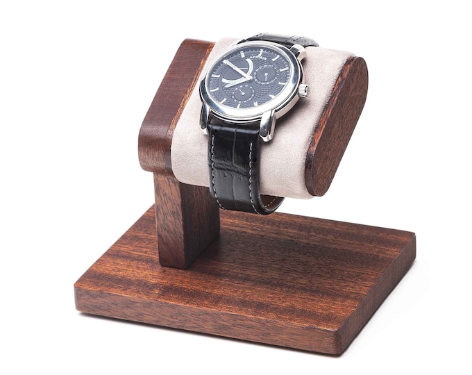 Soporte de reloj de madera simple de caoba con caja, pantalla de reloj de madera para hombres, soporte de reloj de madera, almacenamiento de relojes, caja de relojes, para él, personalizado
