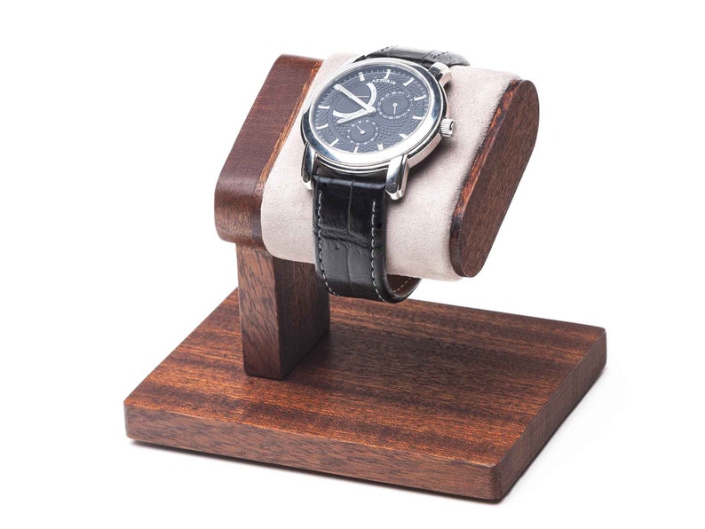 Soporte de reloj de madera simple de caoba con caja, pantalla de reloj de madera para hombres, soporte de reloj de madera, almacenamiento de relojes, caja de relojes, para él, personalizado imagen 1