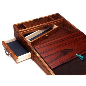 Cherry wood Writing Slope with 3 drawers and space for stationery.  Calligraphy, Desk organizer. Personalized.