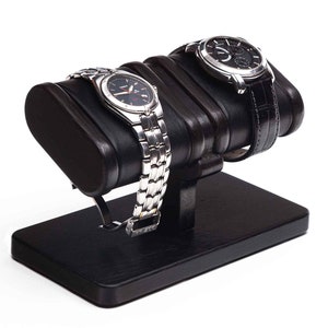 Wengéhouten horlogestandaard met zwarte afwerking, met doos, houten horlogedisplay voor heren, houten horlogehouder, horlogeopslag, gepersonaliseerd cadeau