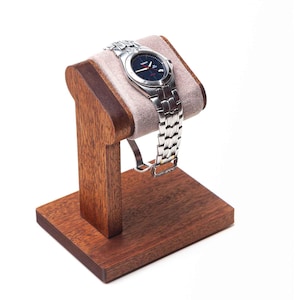 Simple mahogany wood Watch Stand for long bracelet watch, wooden watch display, men&#39;s wood watch holder, watch storage, watch box