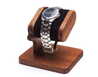 Soporte de reloj de madera de caoba con caja personalizada, pantalla de reloj de madera para hombres, soporte de reloj de madera, almacenamiento de relojes, regalo de caja de reloj para él