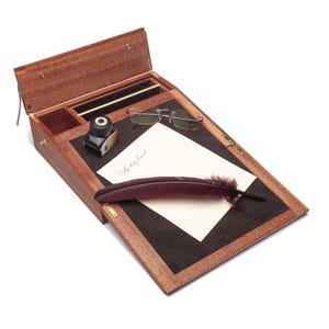 A small mahogany Writing Slope Perfect gift for a calligraphy lover. Drawer and space for stationery. Writing box, Colonial, Desk organizer.