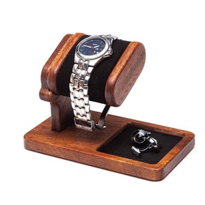 Mahogany desk organizer watch stand jewelry tray personalized box docking station watch case watch display for men holder box gift for him