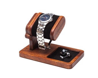 Mahogany desk organizer watch stand jewelry tray personalized box docking station watch case watch display for men holder box gift for him