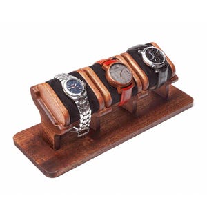Support de montre en bois d'acajou pour trois montres, présentoir de montre, cadeau de support de rangement de montre pour homme, cadeau personnalisé