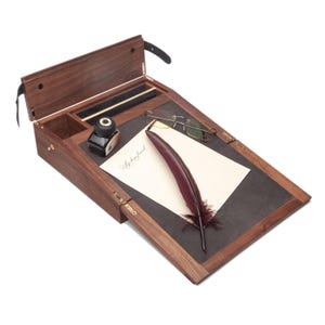 Walnut &#39;Small&#39; Writing Slope: Portable Colonial Style Calligraphy Desk Organizer, Calligraphy, Letter writing set. Writing desk