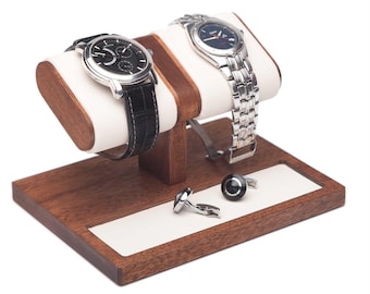 Eenvoudige mahoniehouten horlogestandaard voor twee horloges sieradenbakje bureau-organizer dockingstation gepersonaliseerde doos horloge displayhouder voor mannen vrouwen