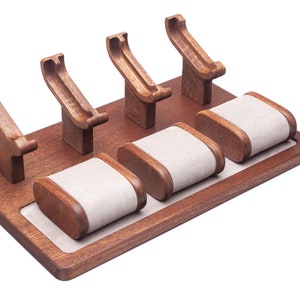 Mahogany Wood Desk Organizer for Three Watches + Jewelry Tray Docking ...