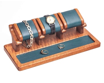 Soporte de reloj de madera de caoba para tres relojes pequeños, regalo de soporte de almacenamiento de reloj de exhibición de reloj para mujeres, regalo personalizado