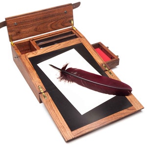 A small cherry wood Writing Slope Perfect gift for a calligraphy lover Drawer and space for stationery. Writing box Colonial Desk organizer.