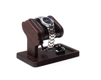 Wenge wood desk organizer watch stand jewelry tray personalized box docking station watch case watch display gift for him, gift