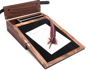 A small walnut Writing Slope Perfect gift for a calligraphy lover. Drawer and space for stationery. Writing box, Colonial, Desk organizer.