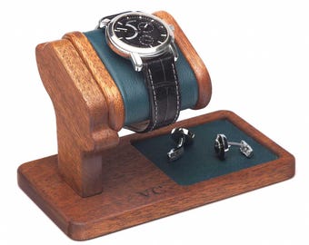 Mahogany desk organizer watch stand jewelry tray personalized box docking station watch case watch display for men holder box gift for him