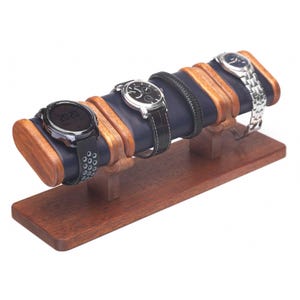 Mahogany wood watch stand for three watches and bracelets, watch display watch storage holder gift for men watch holder, personalized gift