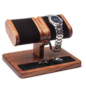 Mahogany desk organizer two watch stand jewelry tray docking station watch case personalized box display for men holder box gift for him