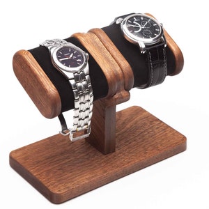 Mahogany wood Watch Stand for long bracelet watches with box, wooden watch display, holder, storage, personalized gift for him,