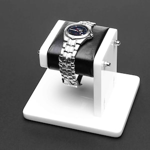 Modern white watch stand + personalized box, industrial look watch display for men watch storage watch holder, personalized gift